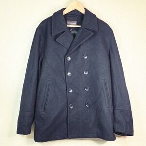 Michael Kors Mens Large Classic Fit Double Breasted Peacoat Wool Blend Coat